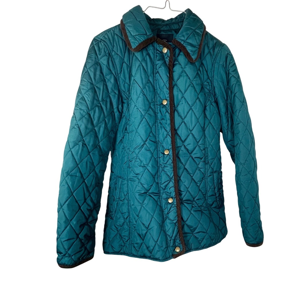 VTG Faded Glory Womens Antique Teal Quilted Snap Front Jacket Coat XS 0-2